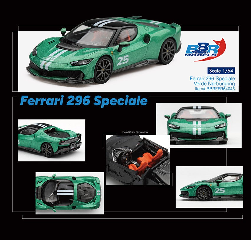 (Pre-Order – ETA April 2027) Ferrari 296 Speciale Verde Nürburgring 1:64 Scale Diecast Car (BBR)