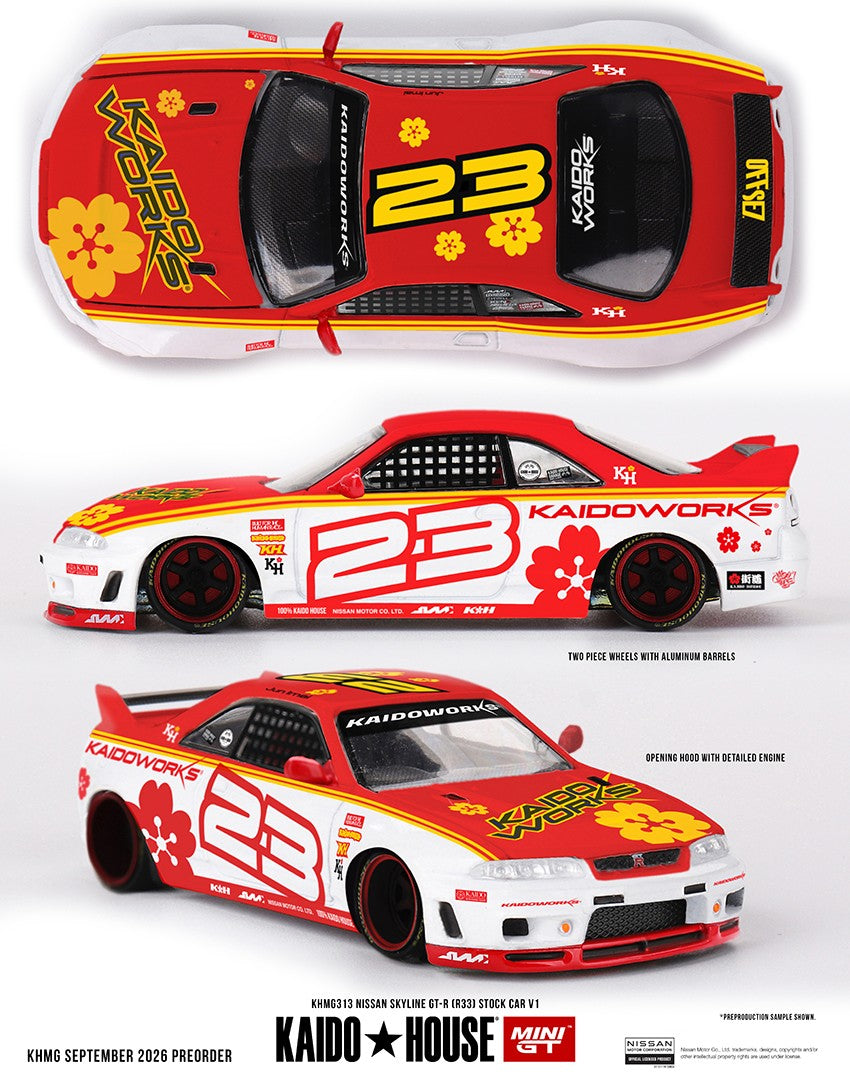 (Pre-Order – ETA April 2027) Nissan Skyline GT-R (R33) Kaido Stock Car V1 1:64 Scale Diecast Car (Kaido House x MINI GT)