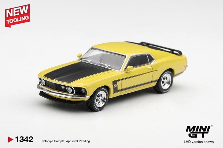 (PRE ORDER) Ford Mustang Boss 302 1969 Bright Yellow – NEW TOOLING (1:64 Scale Diecast)