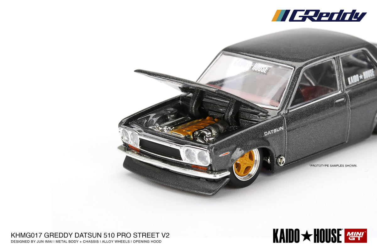 Datsun 510 Pro Street GREDDY Gunmetal Grey (1:64 Scale Diecast)