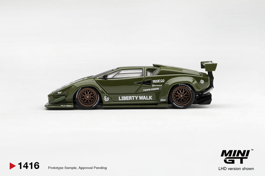 (Pre-Order – ETA May 2027) Lamborghini Countach LB-WORKS Army Green 1:64 Scale Diecast Car (MINI GT)