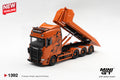 (Pre-Order – ETA April 2027) Scania 770S B8x4NA Hooklift Flatbed Orange 1:64 Scale Model (MINI GT)