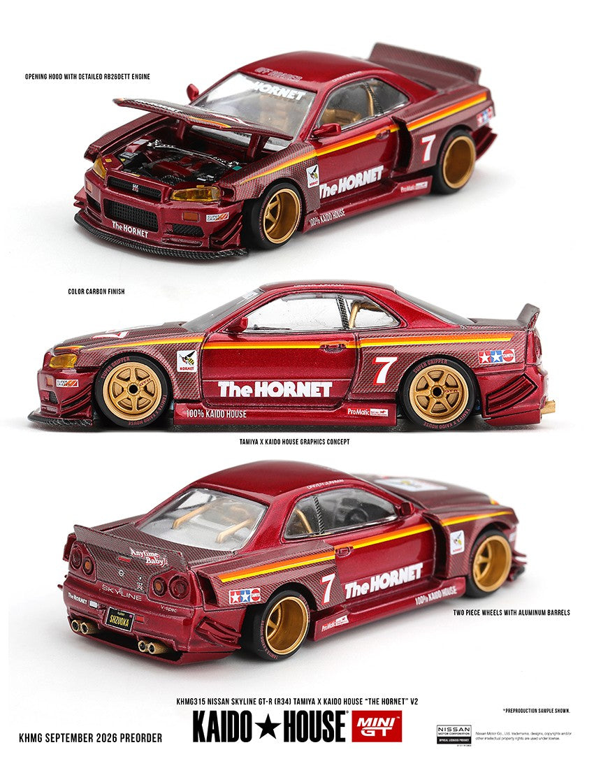 (Pre-Order – ETA April 2027) Nissan Skyline GT-R (R34) TAMIYA x KAIDO HOUSE "The Hornet" V2 1:64 Scale Diecast Car (Kaido House)