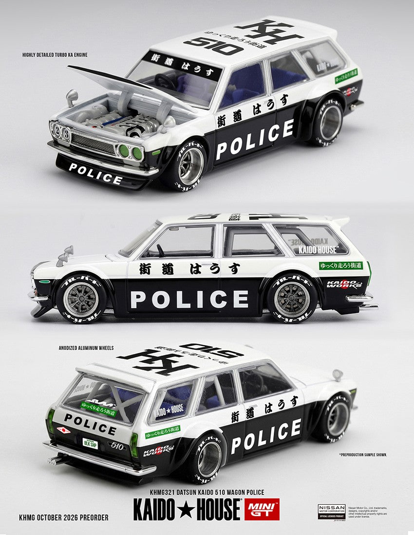 (Pre-Order – ETA June 2027) Datsun KAIDO 510 Wagon Police 1:64 Scale Diecast Model (Kaido House x MINI GT)