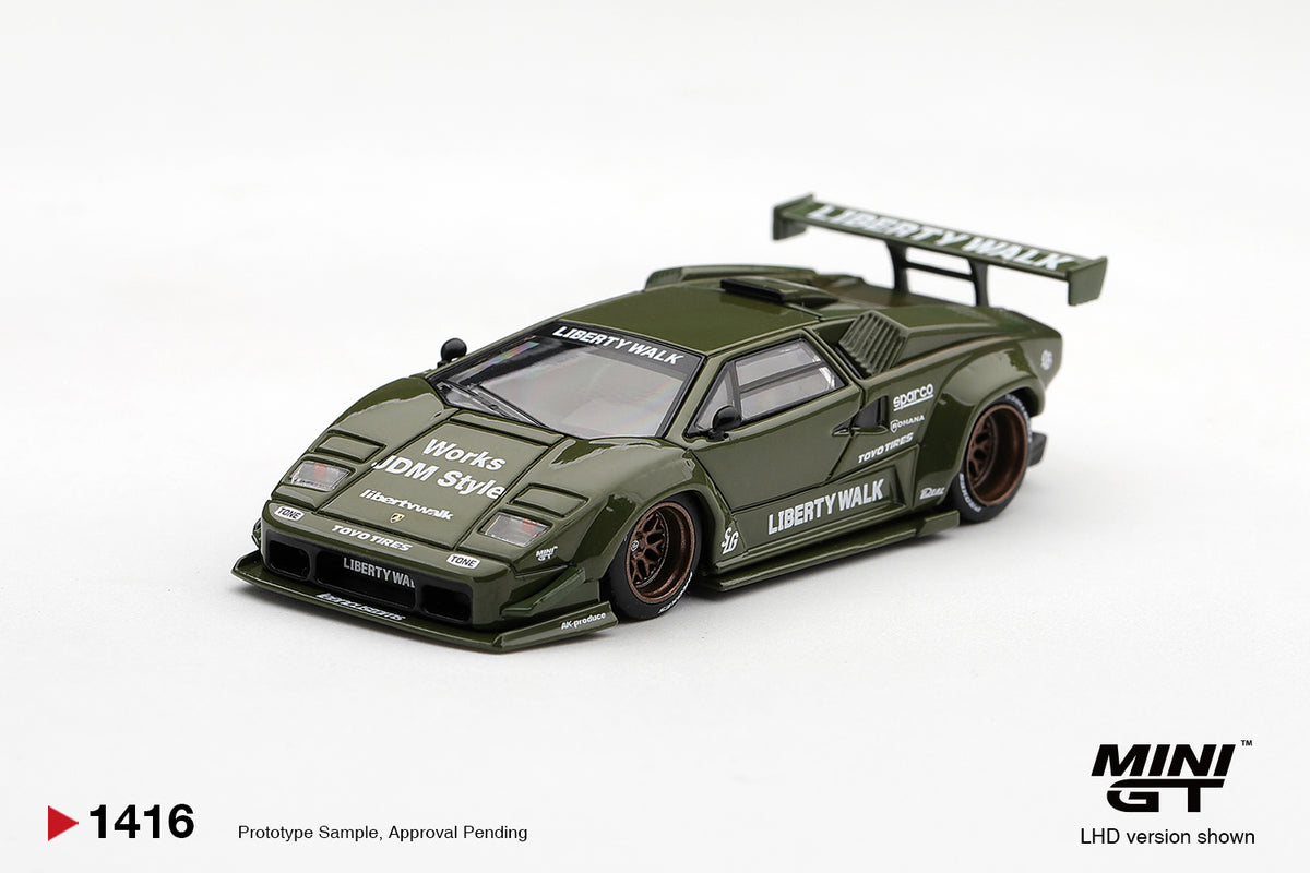 (Pre-Order – ETA May 2027) Lamborghini Countach LB-WORKS Army Green 1:64 Scale Diecast Car (MINI GT)