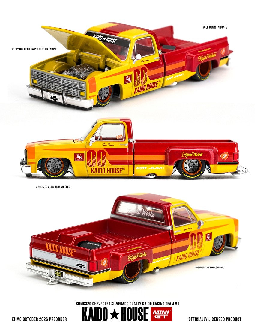 (Pre-Order – ETA June 2027) Chevrolet Silverado Dually Kaido Racing Team V1 1:64 Scale Diecast Model (Kaido House x MINI GT)
