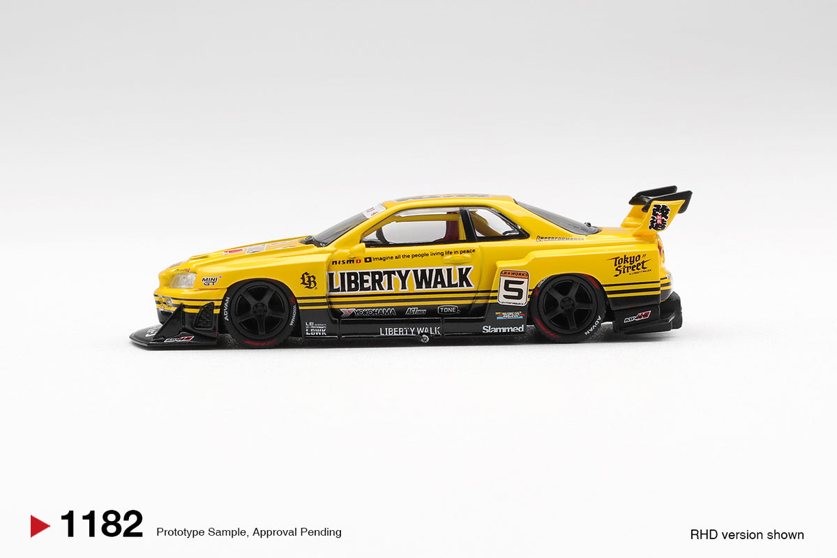 Nissan LB-ER34 Super Silhouette SKYLINE Sport Yellow 1:64 Scale Diecast Car (MINI GT)