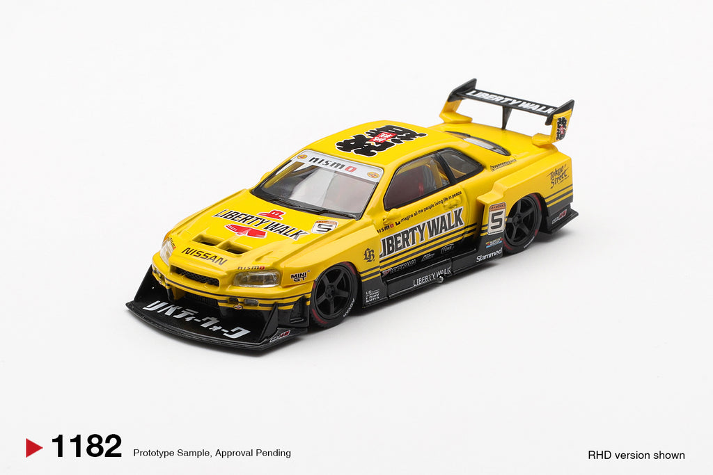 Nissan LB-ER34 Super Silhouette SKYLINE Sport Yellow 1:64 Scale Diecast Car (MINI GT)