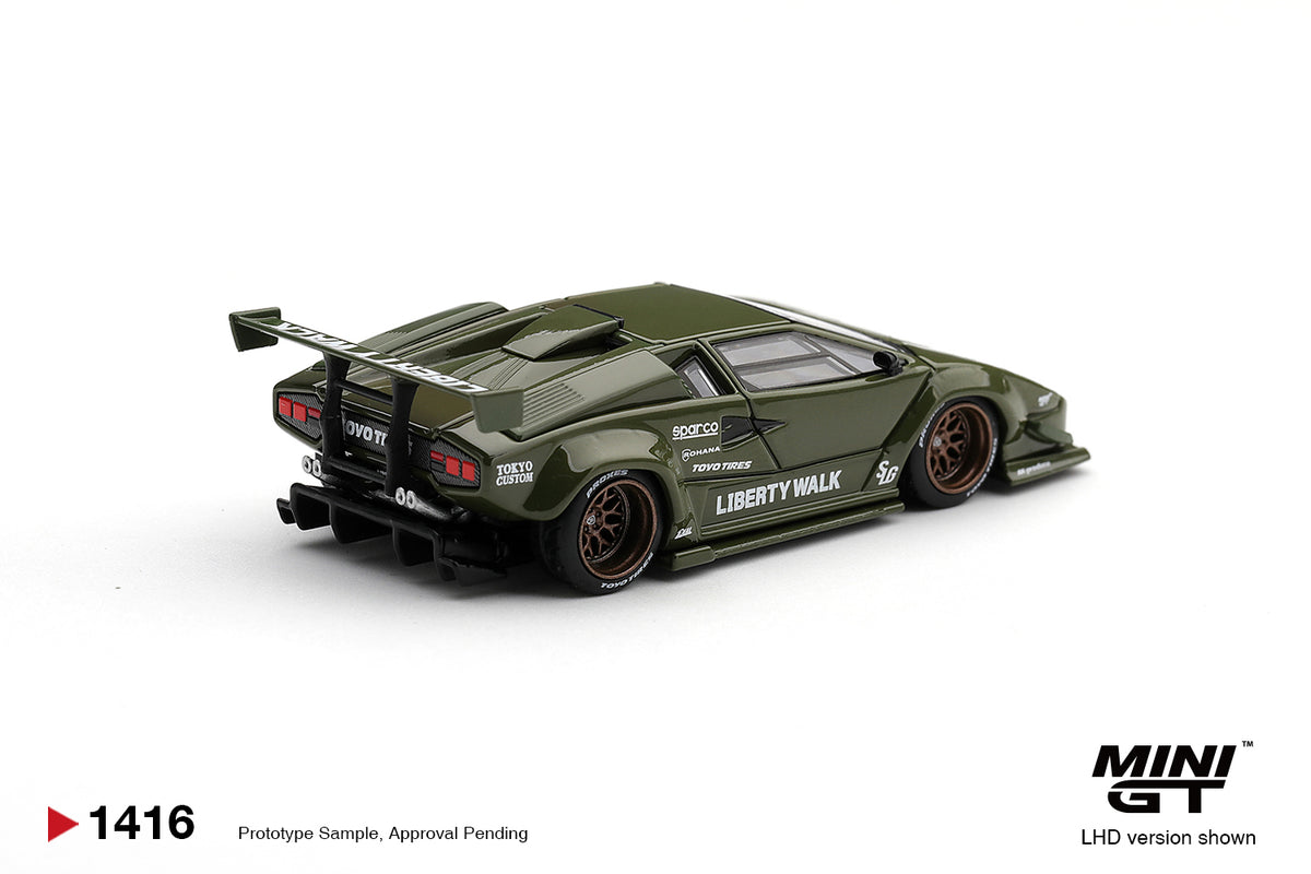 (Pre-Order – ETA May 2027) Lamborghini Countach LB-WORKS Army Green 1:64 Scale Diecast Car (MINI GT)